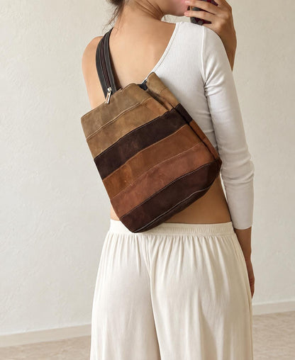 Pedro Rogado Genuine Leather Suede Backpack, Convertible Crossbody Sling Bag, Brown 90s Style Bag