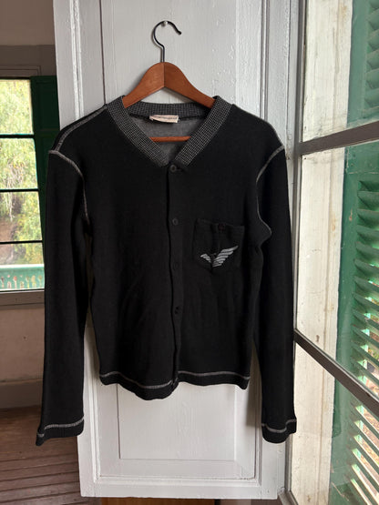 Vintage Emporio Armani Cardigan Black Knit, Designer Wool Blend Sweater,  Women's S