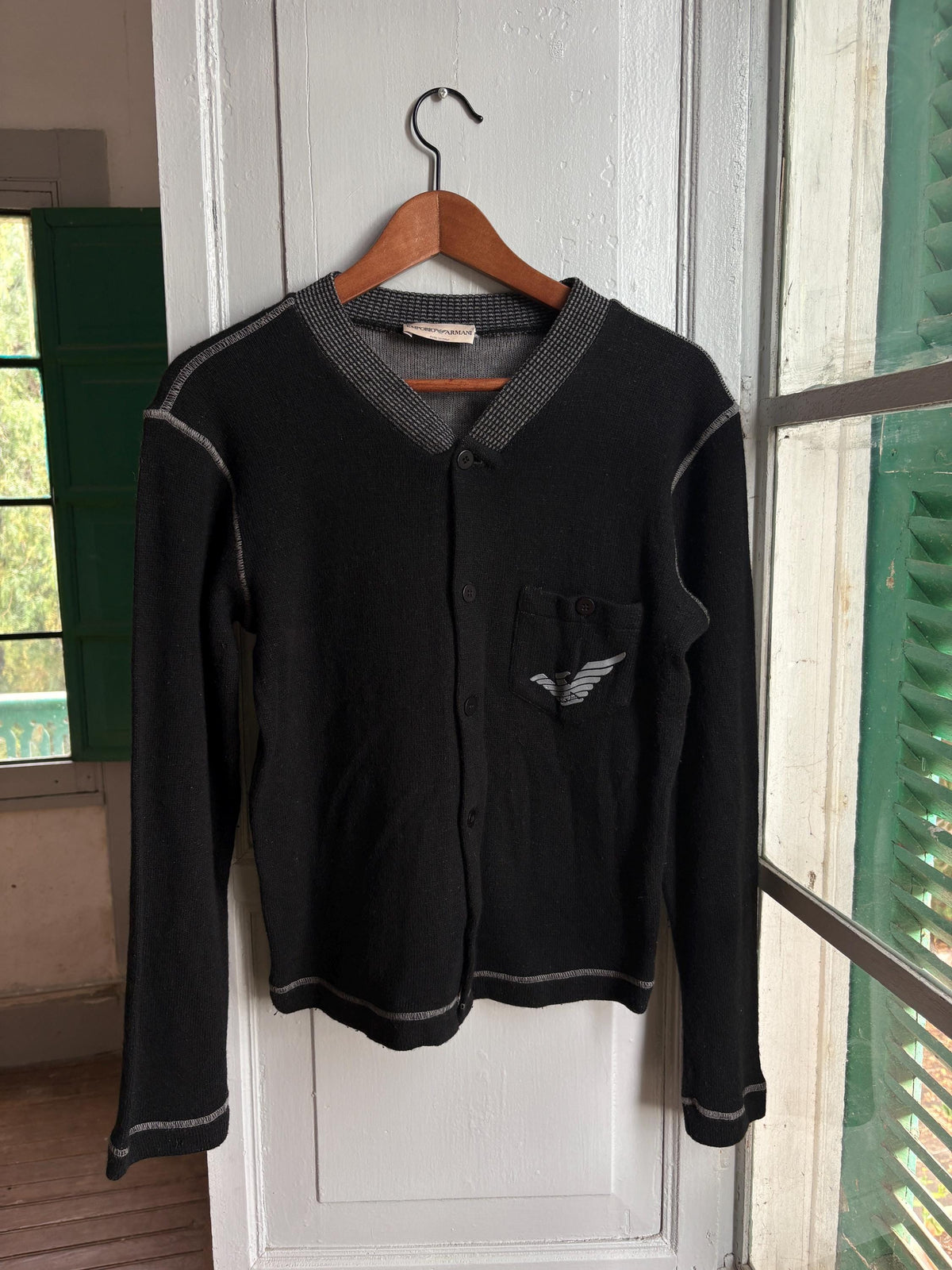 Vintage Emporio Armani Cardigan Black Knit, Designer Wool Blend Sweater,  Women's S