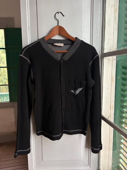 Vintage Emporio Armani Cardigan Black Knit, Designer Wool Blend Sweater,  Women's S