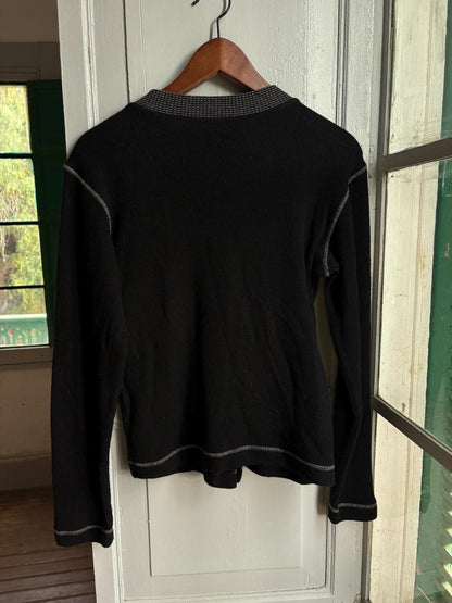 Vintage Emporio Armani Cardigan Black Knit, Designer Wool Blend Sweater,  Women's S