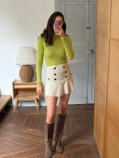 Sisley Lime Green Mohair Blend Turtleneck Sweater, Made in Italy, Y2K Fitted Knit, Pistachio Green Jumper