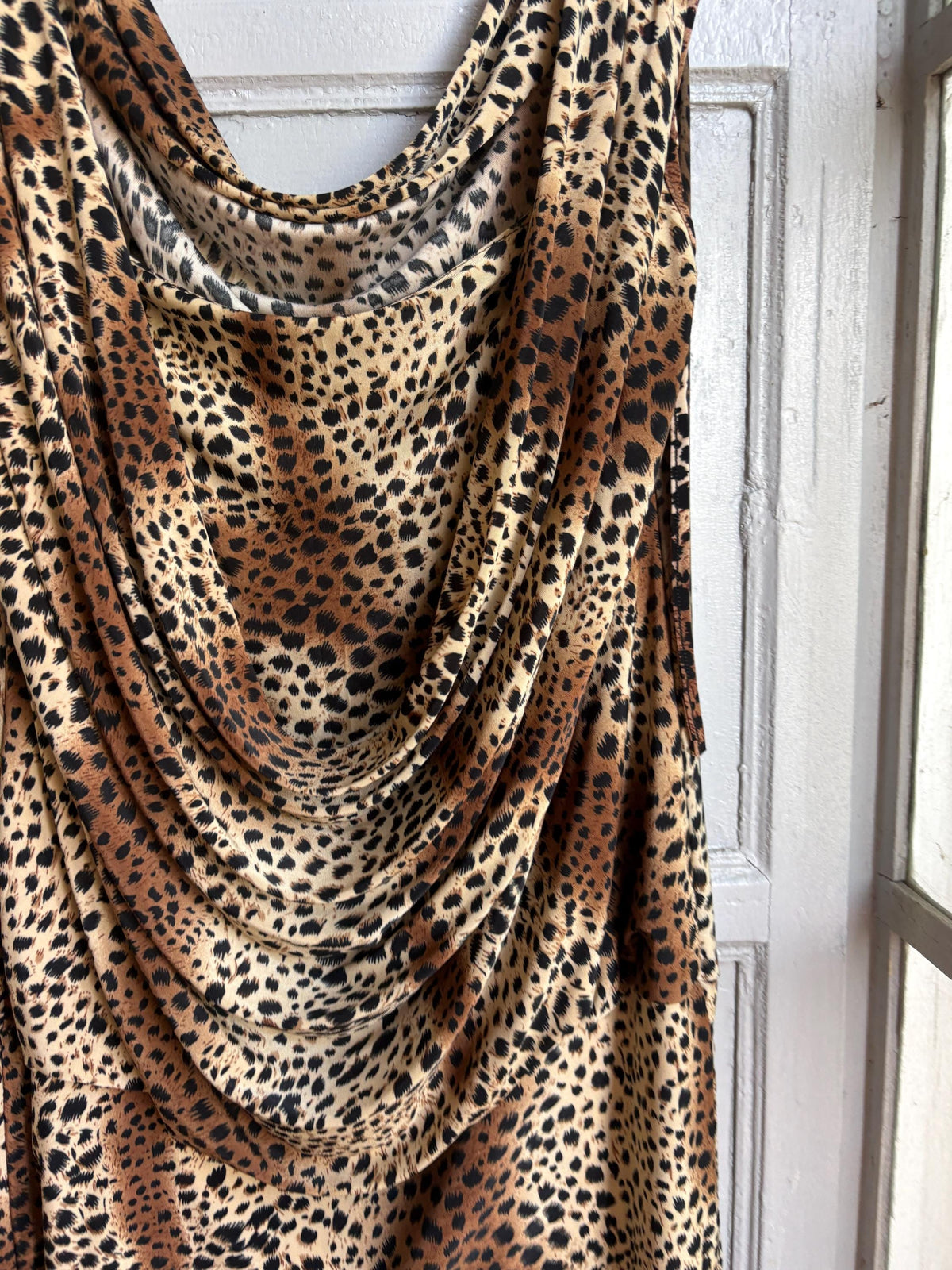 Y2K Leopard Print Cowl Neck Mini Dress, Made in France, Animal Print Bodycon Dress, 2000s Party Dress, Going Out Dress, Mob Wife Aesthetic