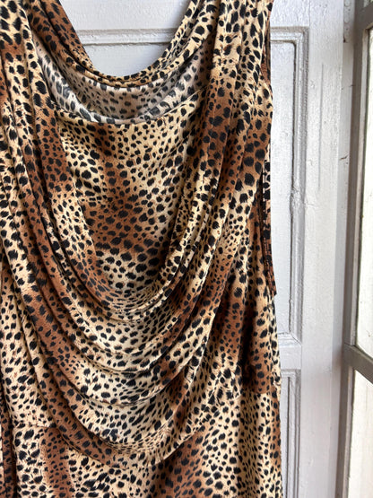 Y2K Leopard Print Cowl Neck Mini Dress, Made in France, Animal Print Bodycon Dress, 2000s Party Dress, Going Out Dress, Mob Wife Aesthetic