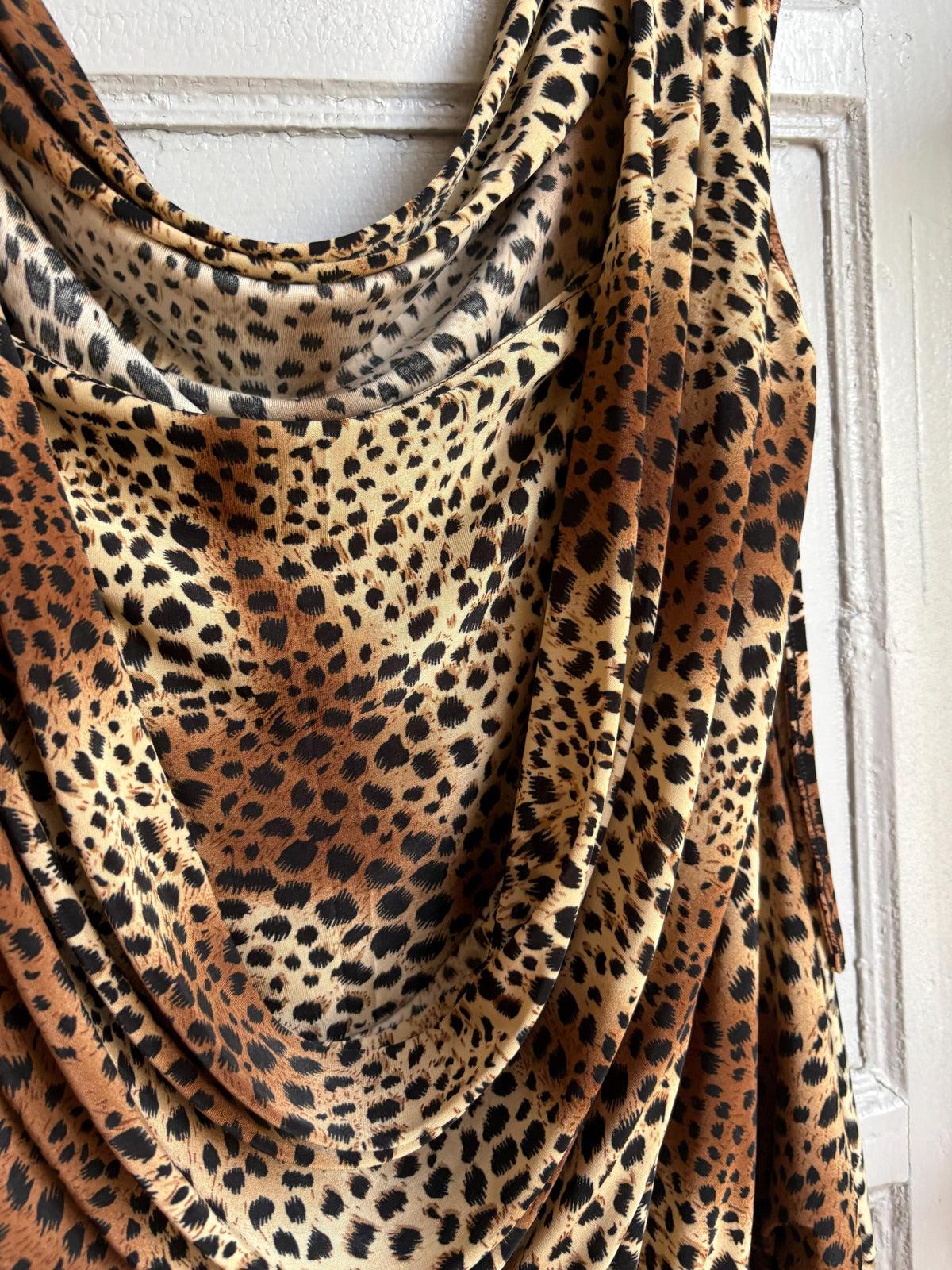 Y2K Leopard Print Cowl Neck Mini Dress, Made in France, Animal Print Bodycon Dress, 2000s Party Dress, Going Out Dress, Mob Wife Aesthetic