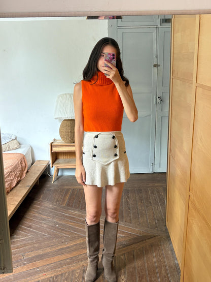 Y2K Orange Angora Turtleneck Tank Top, Soft Knit Sleeveless Sweater, Bright Pumpkin Orange Mock Neck Top, 2000s Minimalist Knit