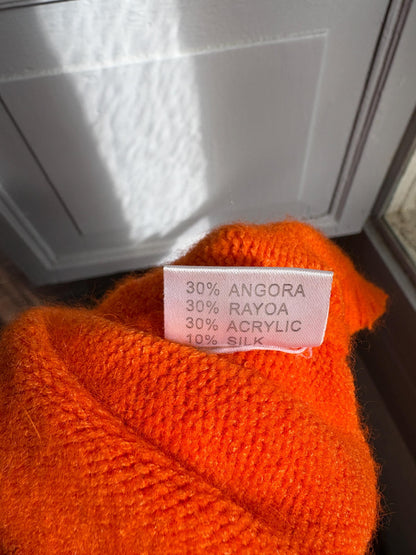 Y2K Orange Angora Turtleneck Tank Top, Soft Knit Sleeveless Sweater, Bright Pumpkin Orange Mock Neck Top, 2000s Minimalist Knit