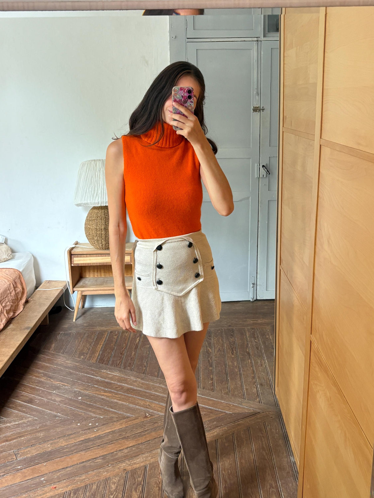 Y2K Orange Angora Turtleneck Tank Top, Soft Knit Sleeveless Sweater, Bright Pumpkin Orange Mock Neck Top, 2000s Minimalist Knit