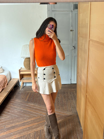 Y2K Orange Angora Turtleneck Tank Top, Soft Knit Sleeveless Sweater, Bright Pumpkin Orange Mock Neck Top, 2000s Minimalist Knit