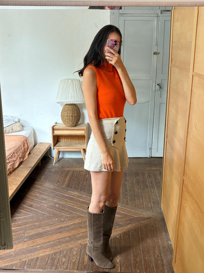 Y2K Orange Angora Turtleneck Tank Top, Soft Knit Sleeveless Sweater, Bright Pumpkin Orange Mock Neck Top, 2000s Minimalist Knit