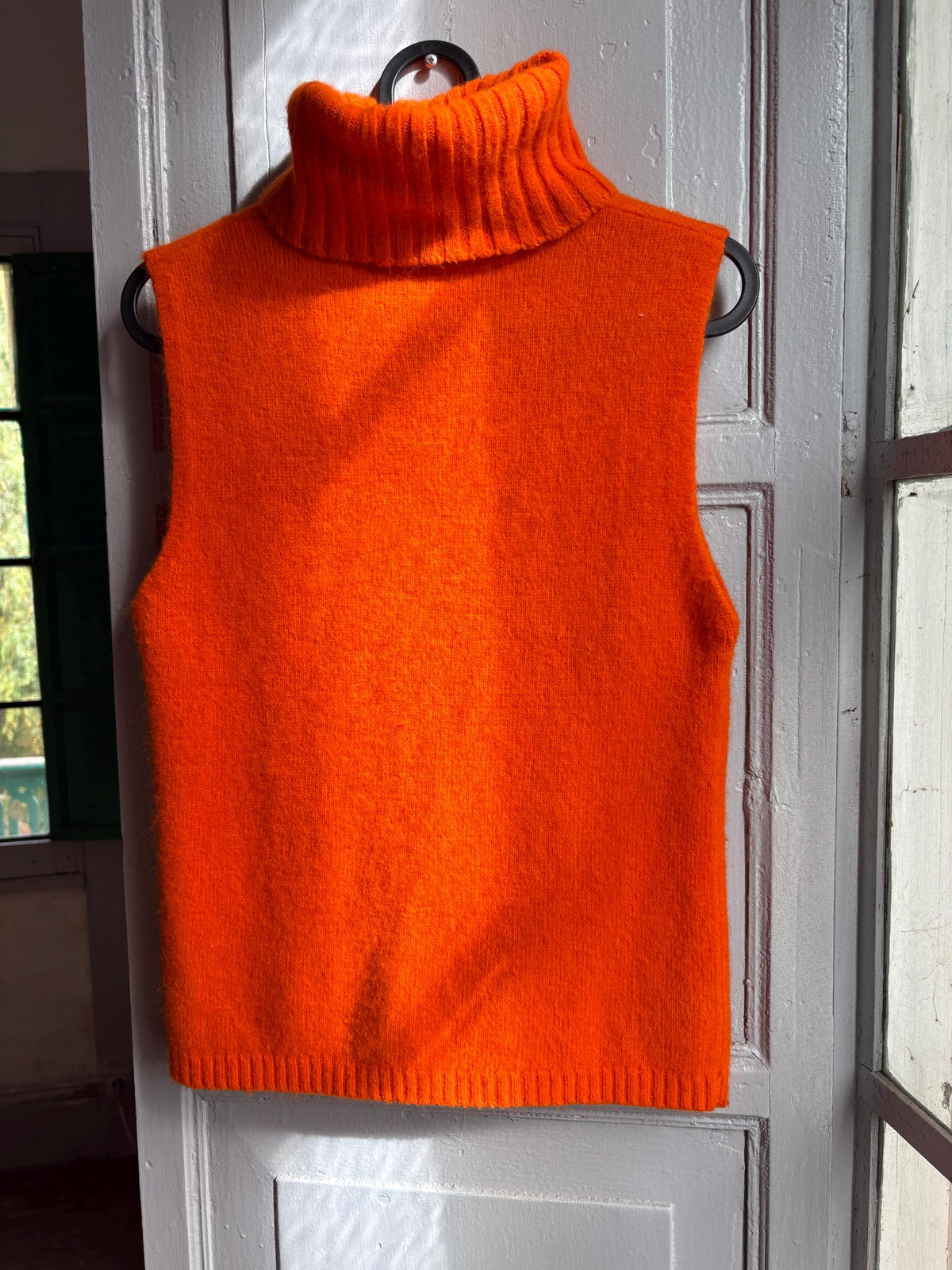 Y2K Orange Angora Turtleneck Tank Top, Soft Knit Sleeveless Sweater, Bright Pumpkin Orange Mock Neck Top, 2000s Minimalist Knit