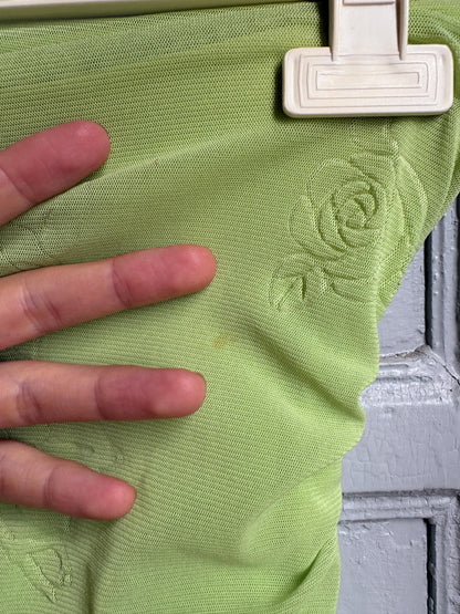 Y2K Lime Green Strapless Dress, Fairycore Mini Midi Dress, Ruched Tube Dress, Floral Textured Dress, 2000s Party Dress, Fairy Grunge