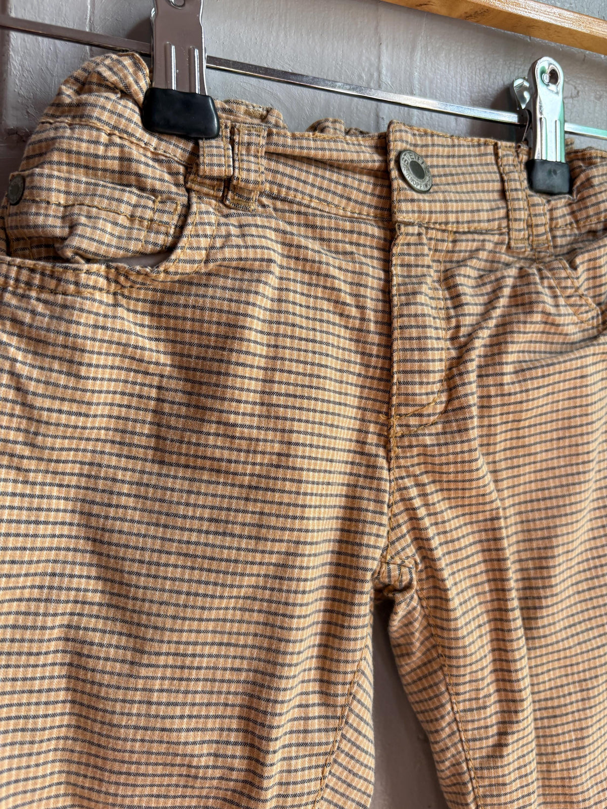 Steiff Kids Checkered Trousers, Vintage Style Cotton Pants, Beige Elastic Waist Trousers, Toddler Outfit, German Designer, Size 98