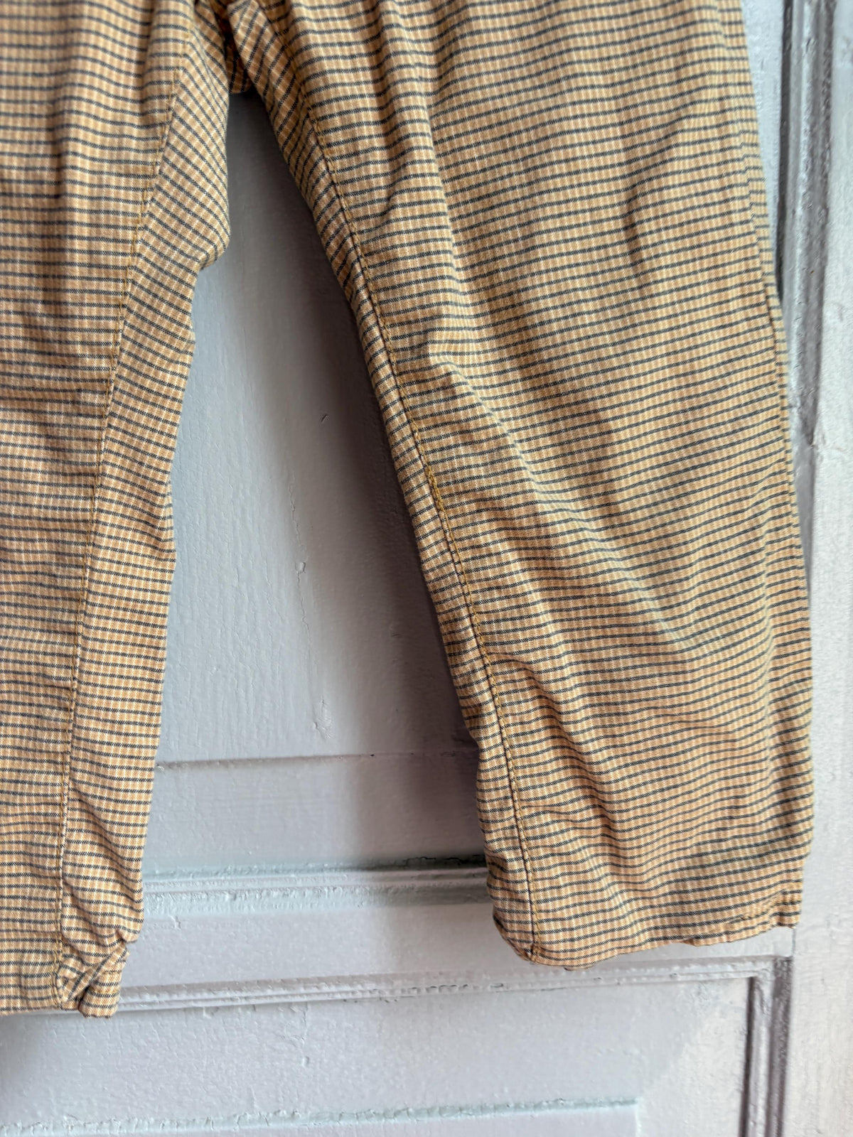 Steiff Kids Checkered Trousers, Vintage Style Cotton Pants, Beige Elastic Waist Trousers, Toddler Outfit, German Designer, Size 98