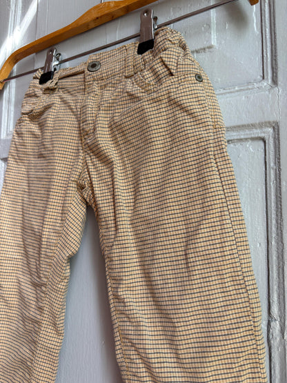 Steiff Kids Checkered Trousers, Vintage Style Cotton Pants, Beige Elastic Waist Trousers, Toddler Outfit, German Designer, Size 98