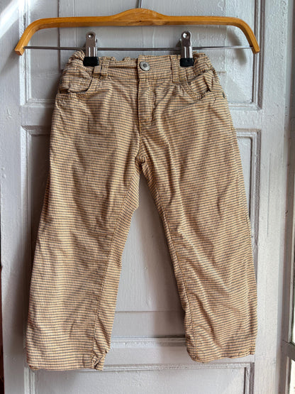 Steiff Kids Checkered Trousers, Vintage Style Cotton Pants, Beige Elastic Waist Trousers, Toddler Outfit, German Designer, Size 98