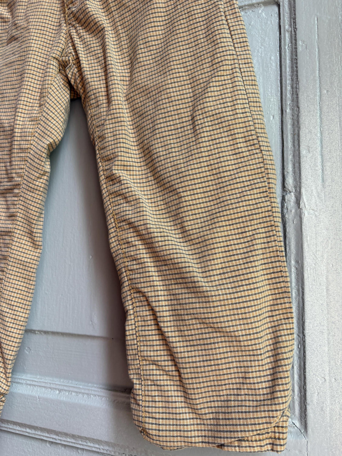 Steiff Kids Checkered Trousers, Vintage Style Cotton Pants, Beige Elastic Waist Trousers, Toddler Outfit, German Designer, Size 98