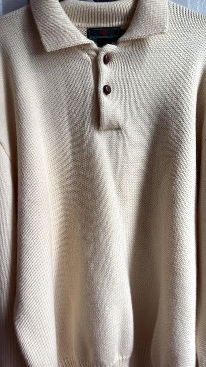Abercrombie & Fitch Pure New Wool Jumper, Vintage Men's Knit Sweater, Cream Quarter Button Sweater, Old Money Wool Pullover, Size L