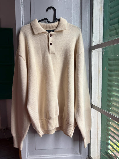 Abercrombie & Fitch Pure New Wool Jumper, Vintage Men's Knit Sweater, Cream Quarter Button Sweater, Old Money Wool Pullover, Size L