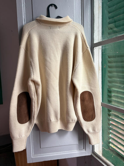 Abercrombie & Fitch Pure New Wool Jumper, Vintage Men's Knit Sweater, Cream Quarter Button Sweater, Old Money Wool Pullover, Size L