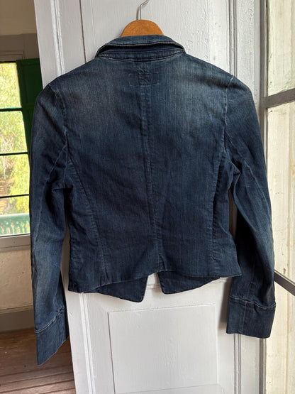 Escada Sport Denim Blazer, Made in Italy Jacket, Dark Wash Cotton Blazer, Designer Denim Jacket, Fitted Y2K Blazer, Luxury Vintage