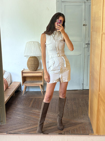 Weekend Max Mara Safari Dress, Utility Shirt Dress, Designer Cotton Dress, Beige Mini Dress, Italian Luxury, Old Money Y2K, Belted Dress