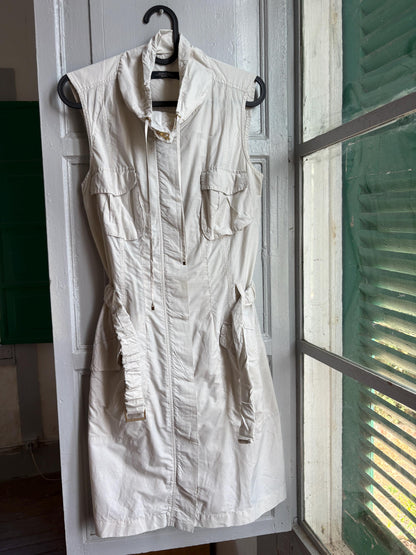 Weekend Max Mara Safari Dress, Utility Shirt Dress, Designer Cotton Dress, Beige Mini Dress, Italian Luxury, Old Money Y2K, Belted Dress