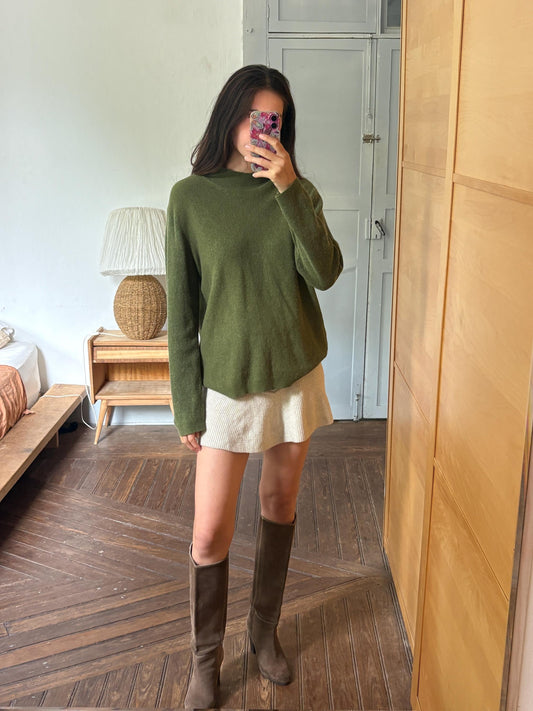 Vintage Moss Green Jumper, Cotton Wool Sweater, Dark Academia Knit, Cottagecore Oversized Knit, Italian 90s Pullover
