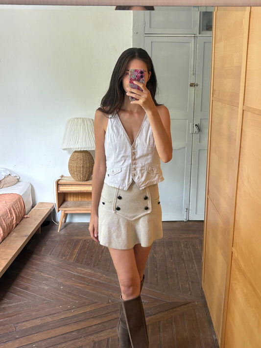 Vintage 90s Cotton Gilet, Beige Utility Vest, Minimalist Waistcoat, Cottagecore Layering Piece, Neutral Boho Vest, Y2K Women's Vest