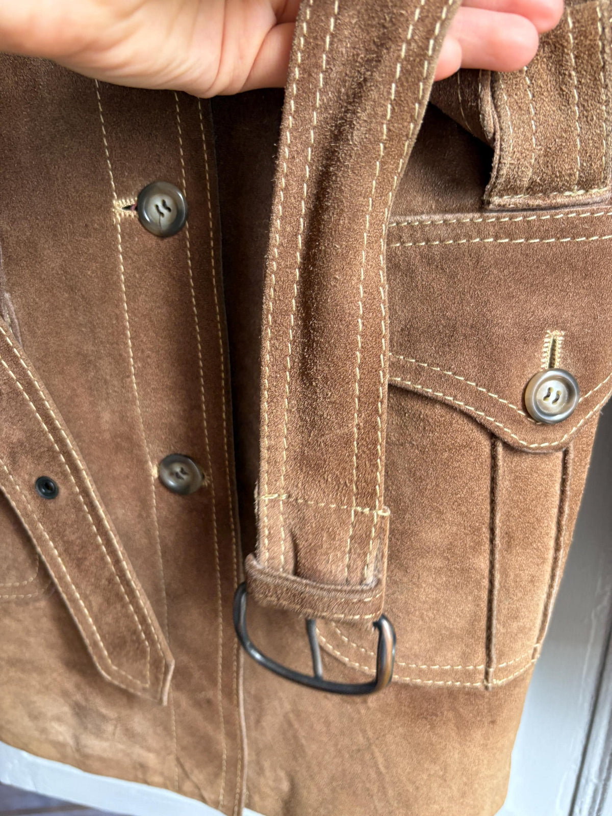 Vintage Suede Safari Jacket, Brown Leather Belted Jacket, 70s Boho Western Coat, Festival Jacket, Real Suede Utility Jacket, Dark Academia