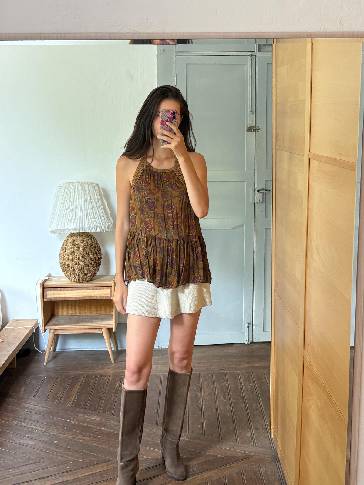 Boho Halter Top, Festival Summer Top, Open Back Bohemian Blouse, Crochet Neck Top, Earth Tone Paisley Top, Y2K Hippie Festival Clothing