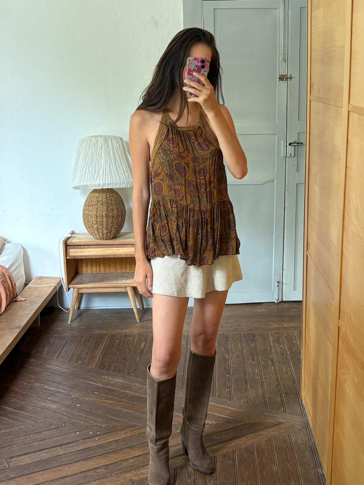 Boho Halter Top, Festival Summer Top, Open Back Bohemian Blouse, Crochet Neck Top, Earth Tone Paisley Top, Y2K Hippie Festival Clothing