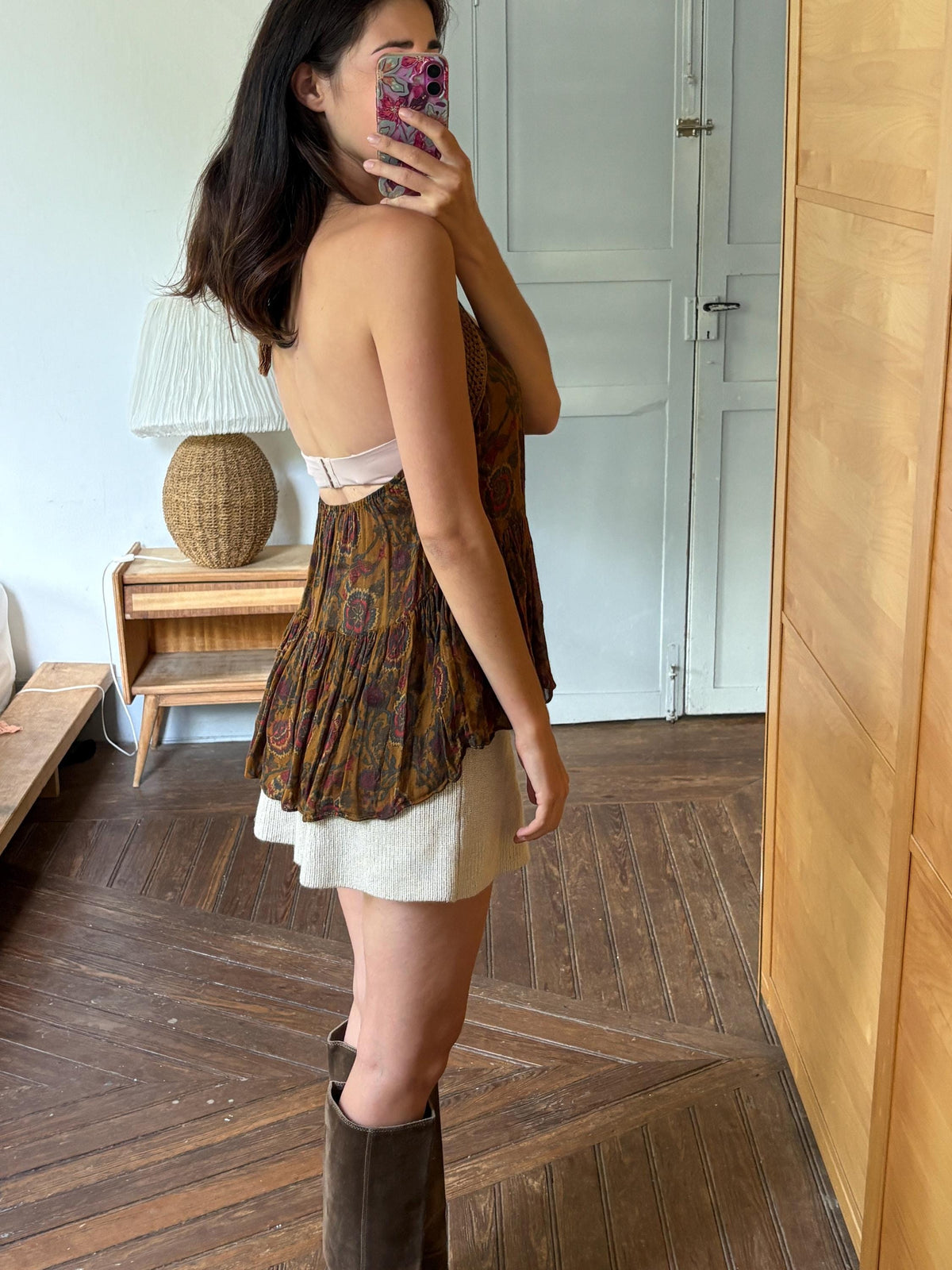 Boho Halter Top, Festival Summer Top, Open Back Bohemian Blouse, Crochet Neck Top, Earth Tone Paisley Top, Y2K Hippie Festival Clothing