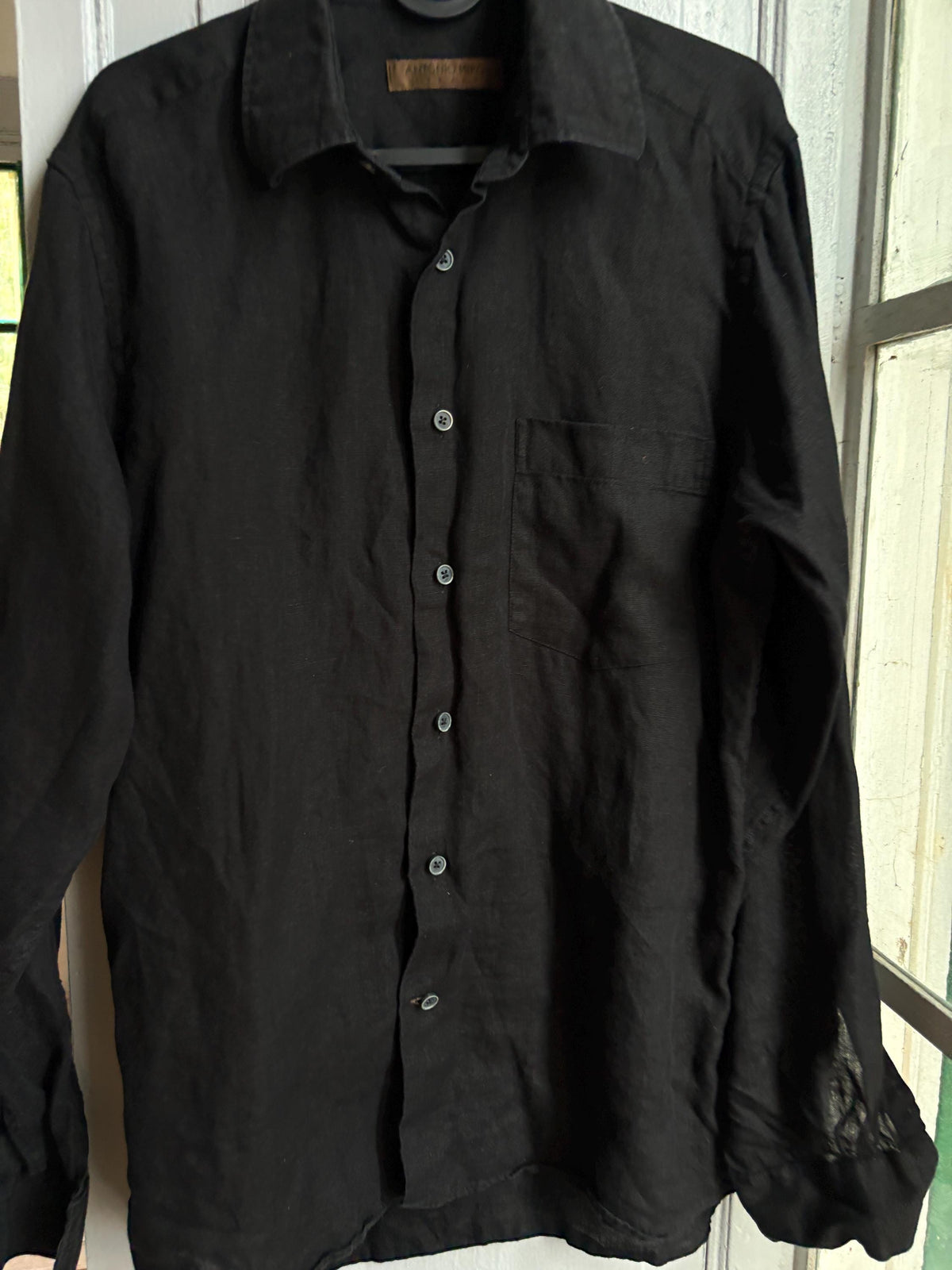 Antonio Miró Black Linen Shirt, Men's 100% Linen Button Down, Minimalist Summer Shirt, Designer Long Sleeve Shirt, Lightweight Black Shirt