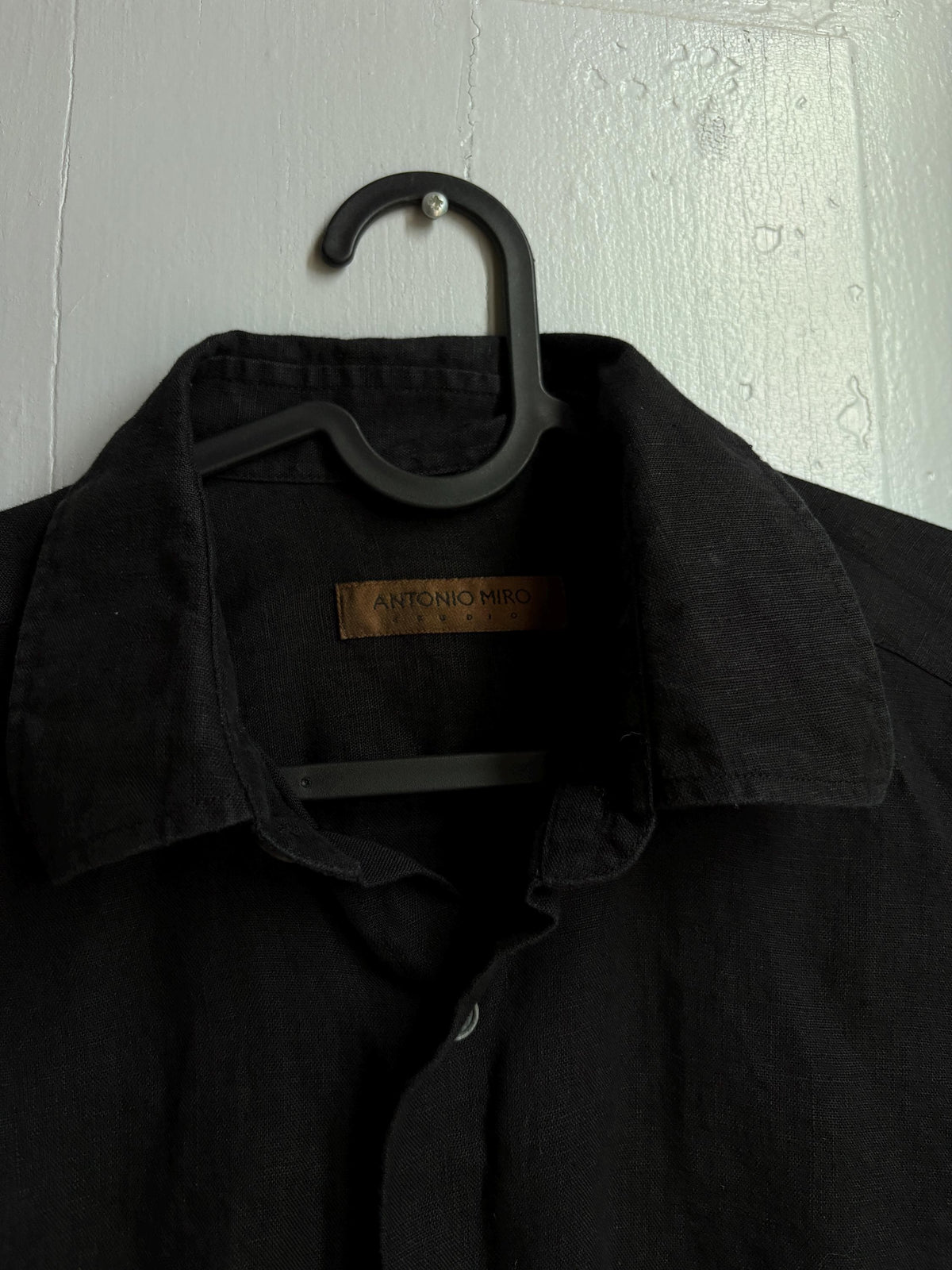 Antonio Miró Black Linen Shirt, Men's 100% Linen Button Down, Minimalist Summer Shirt, Designer Long Sleeve Shirt, Lightweight Black Shirt