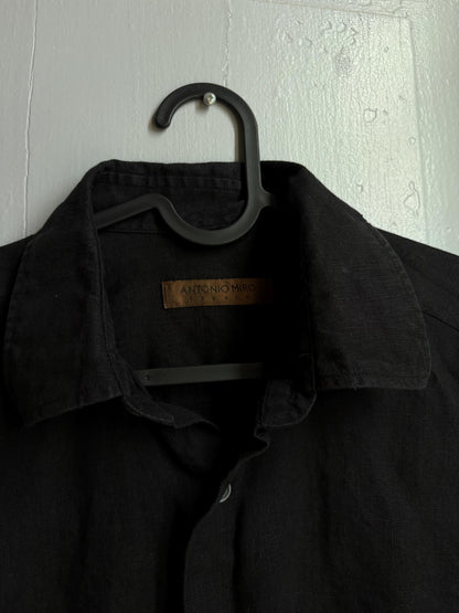 Antonio Miró Black Linen Shirt, Men's 100% Linen Button Down, Minimalist Summer Shirt, Designer Long Sleeve Shirt, Lightweight Black Shirt