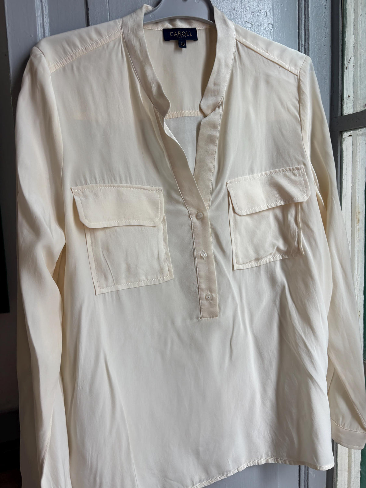 Caroll Paris 100% Silk Blouse, Luxury Ivory Silk Shirt, French Designer Top, Minimalist Office Blouse, Women's Silk Button Shirt