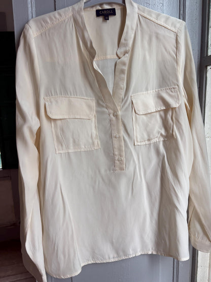 Caroll Paris 100% Silk Blouse, Luxury Ivory Silk Shirt, French Designer Top, Minimalist Office Blouse, Women's Silk Button Shirt