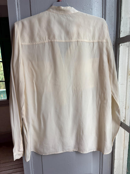 Caroll Paris 100% Silk Blouse, Luxury Ivory Silk Shirt, French Designer Top, Minimalist Office Blouse, Women's Silk Button Shirt