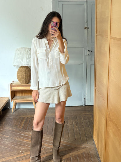 Caroll Paris 100% Silk Blouse, Luxury Ivory Silk Shirt, French Designer Top, Minimalist Office Blouse, Women's Silk Button Shirt