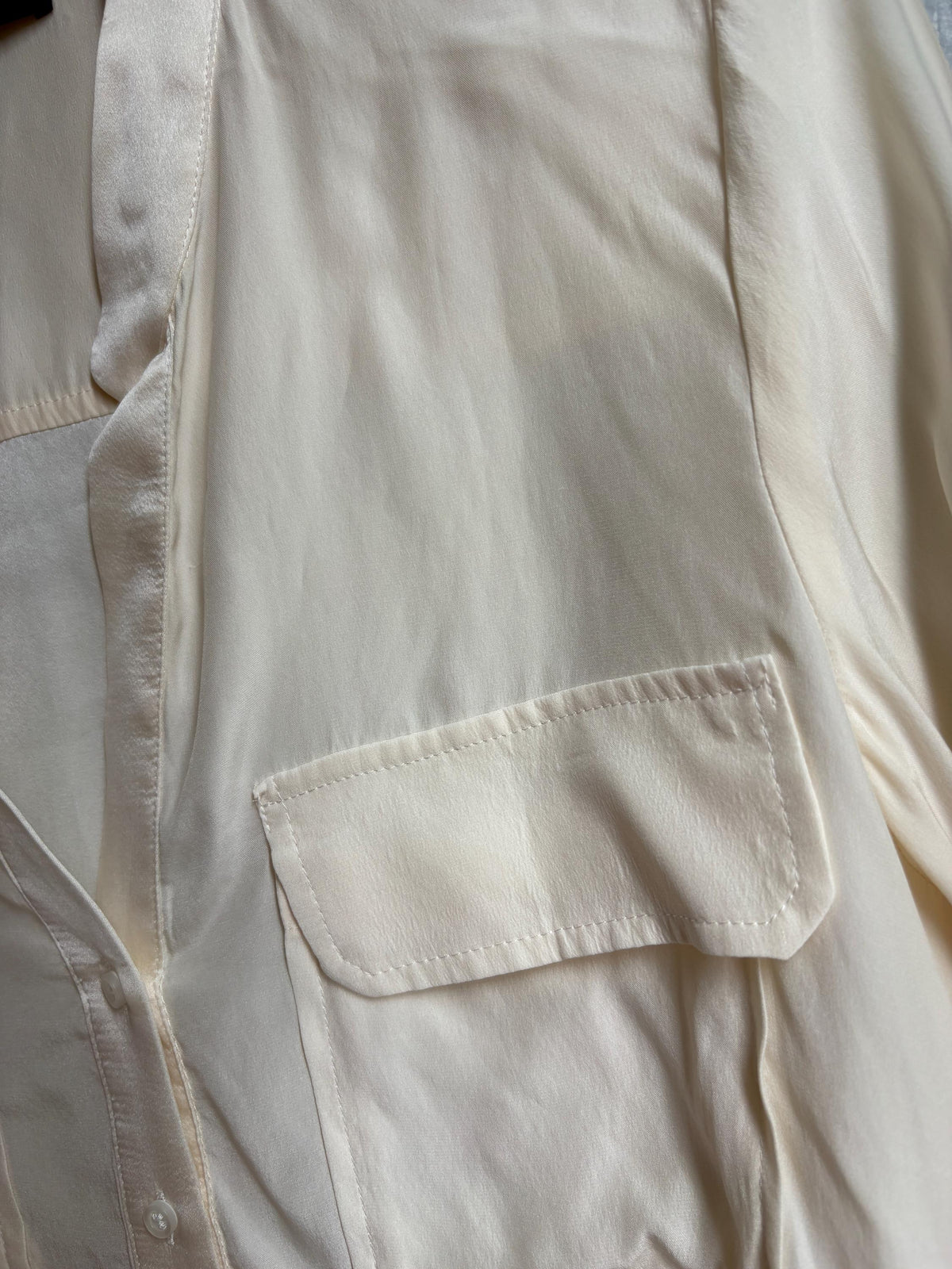 Caroll Paris 100% Silk Blouse, Luxury Ivory Silk Shirt, French Designer Top, Minimalist Office Blouse, Women's Silk Button Shirt