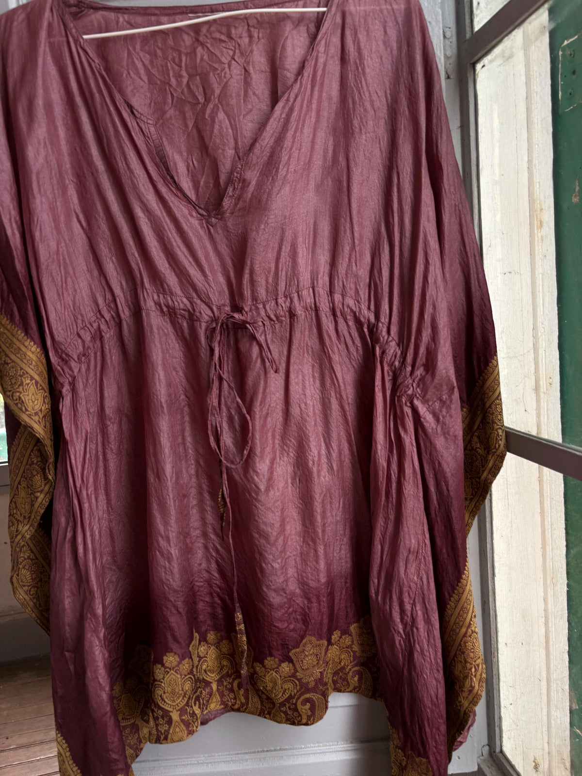 Silk Boho Tunic, Burgundy Silk Kaftan Top, Bohemian Festival Blouse, Oversized Silk Tunic, Luxe Resort Cover Up, One Size