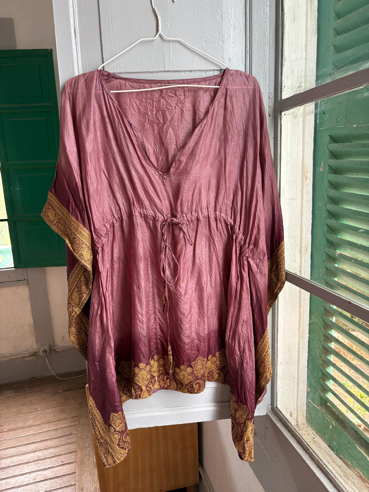 Silk Boho Tunic, Burgundy Silk Kaftan Top, Bohemian Festival Blouse, Oversized Silk Tunic, Luxe Resort Cover Up, One Size