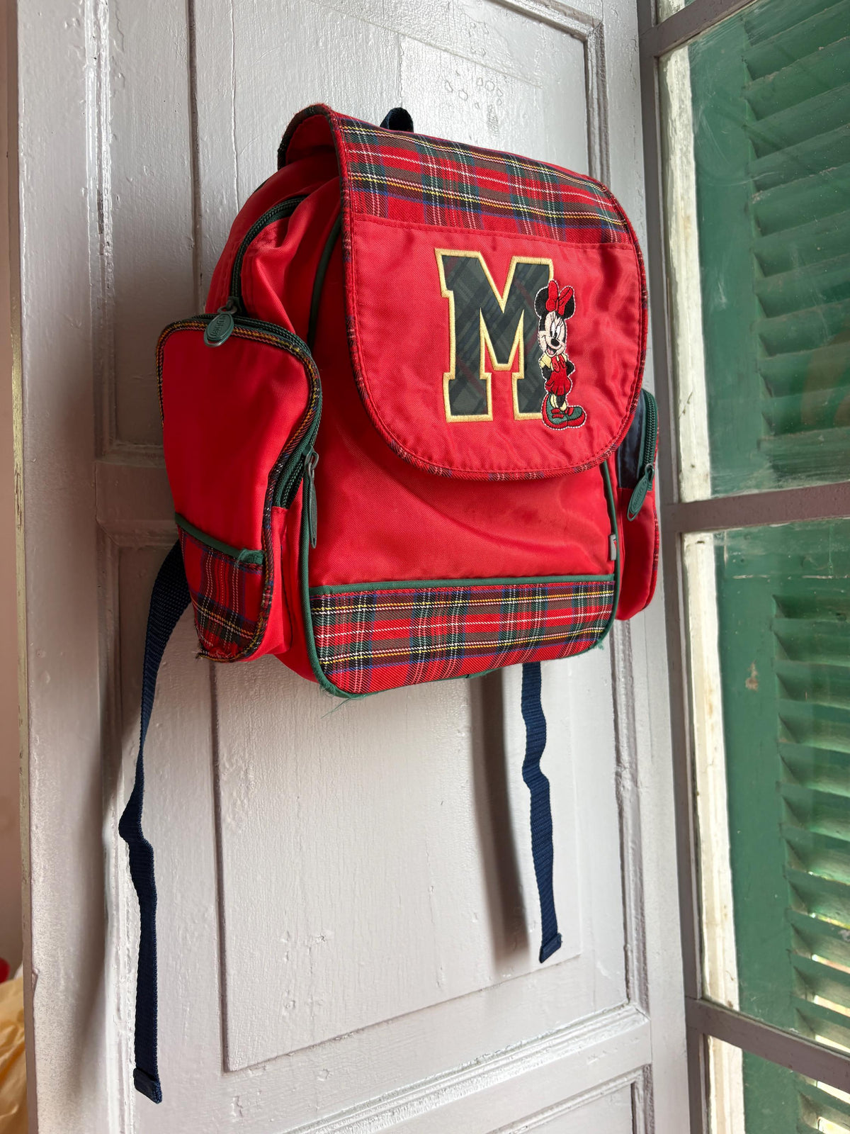 Vintage Disney Minnie Mouse Kids Backpack, Tartan School Bag, Red Minnie Backpack, 90s Disney Rucksack, Children's Book Bag