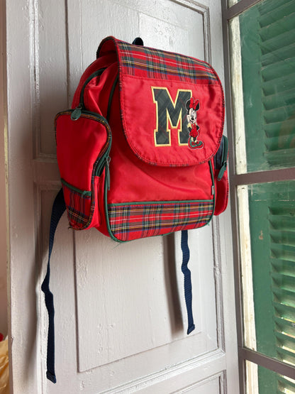 Vintage Disney Minnie Mouse Kids Backpack, Tartan School Bag, Red Minnie Backpack, 90s Disney Rucksack, Children's Book Bag