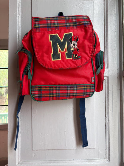 Vintage Disney Minnie Mouse Kids Backpack, Tartan School Bag, Red Minnie Backpack, 90s Disney Rucksack, Children's Book Bag