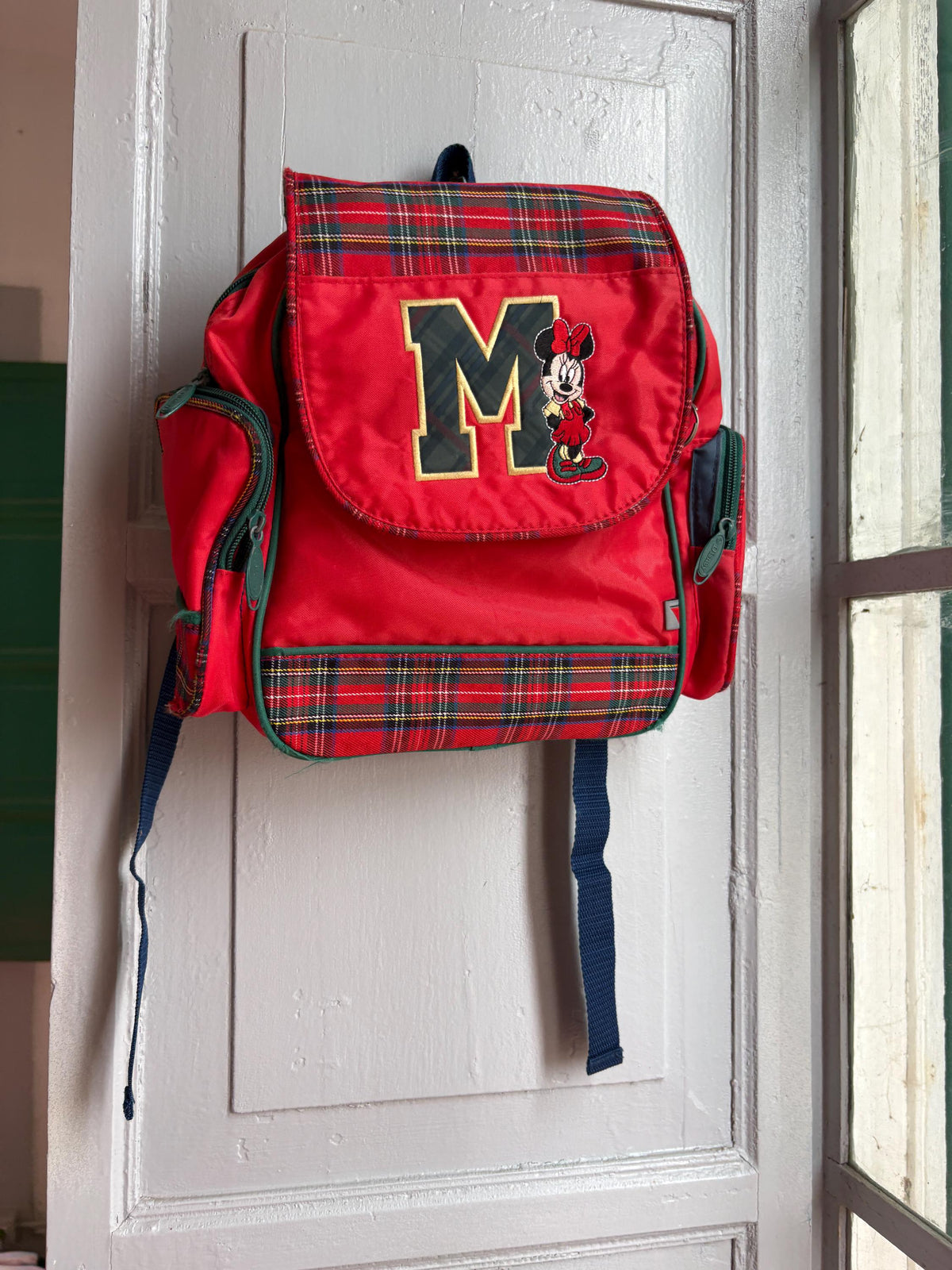 Vintage Disney Minnie Mouse Kids Backpack, Tartan School Bag, Red Minnie Backpack, 90s Disney Rucksack, Children's Book Bag