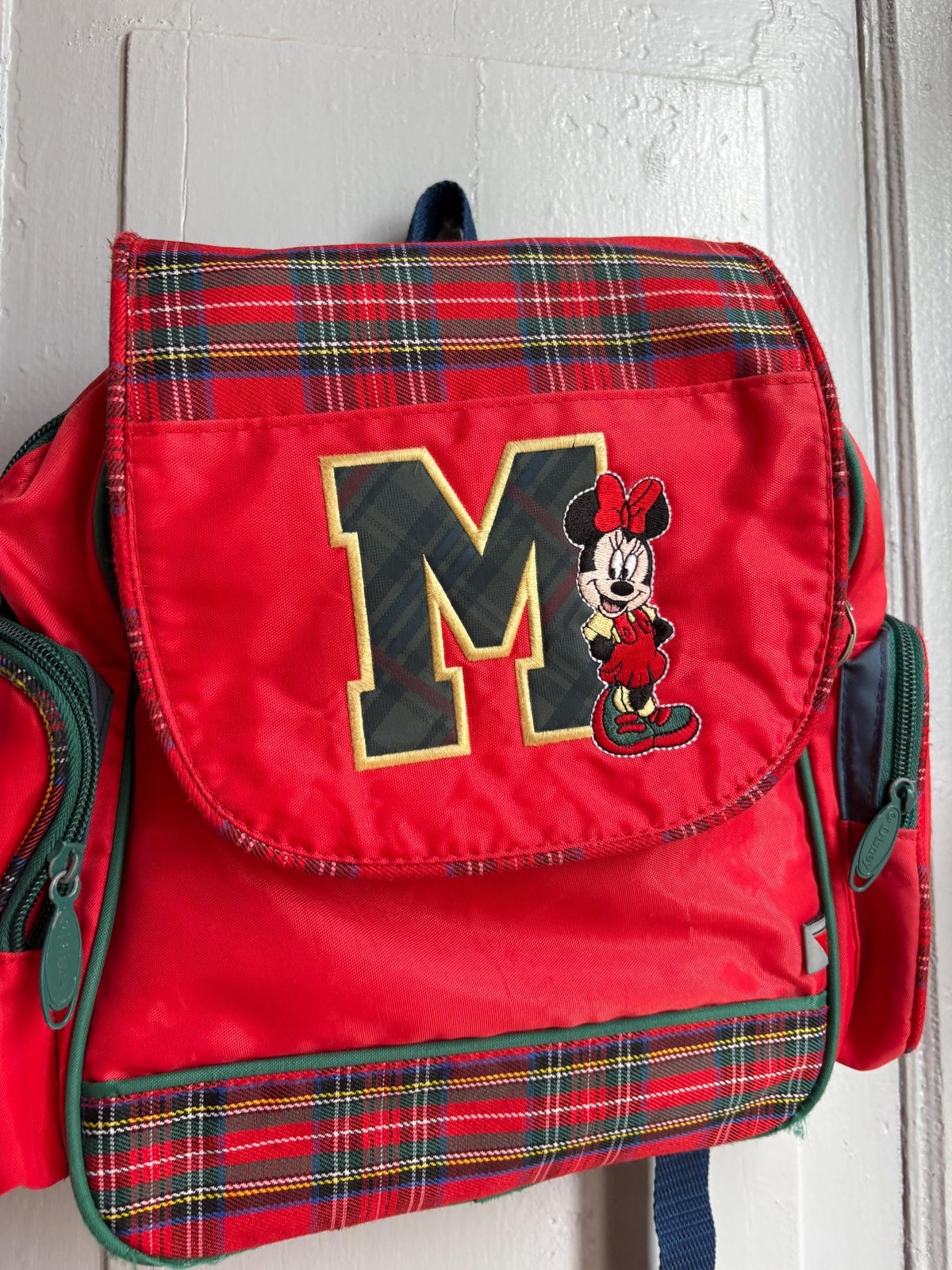 Vintage Disney Minnie Mouse Kids Backpack, Tartan School Bag, Red Minnie Backpack, 90s Disney Rucksack, Children's Book Bag
