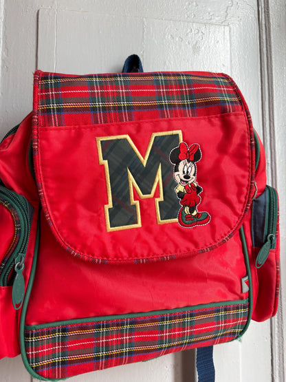 Vintage Disney Minnie Mouse Kids Backpack, Tartan School Bag, Red Minnie Backpack, 90s Disney Rucksack, Children's Book Bag