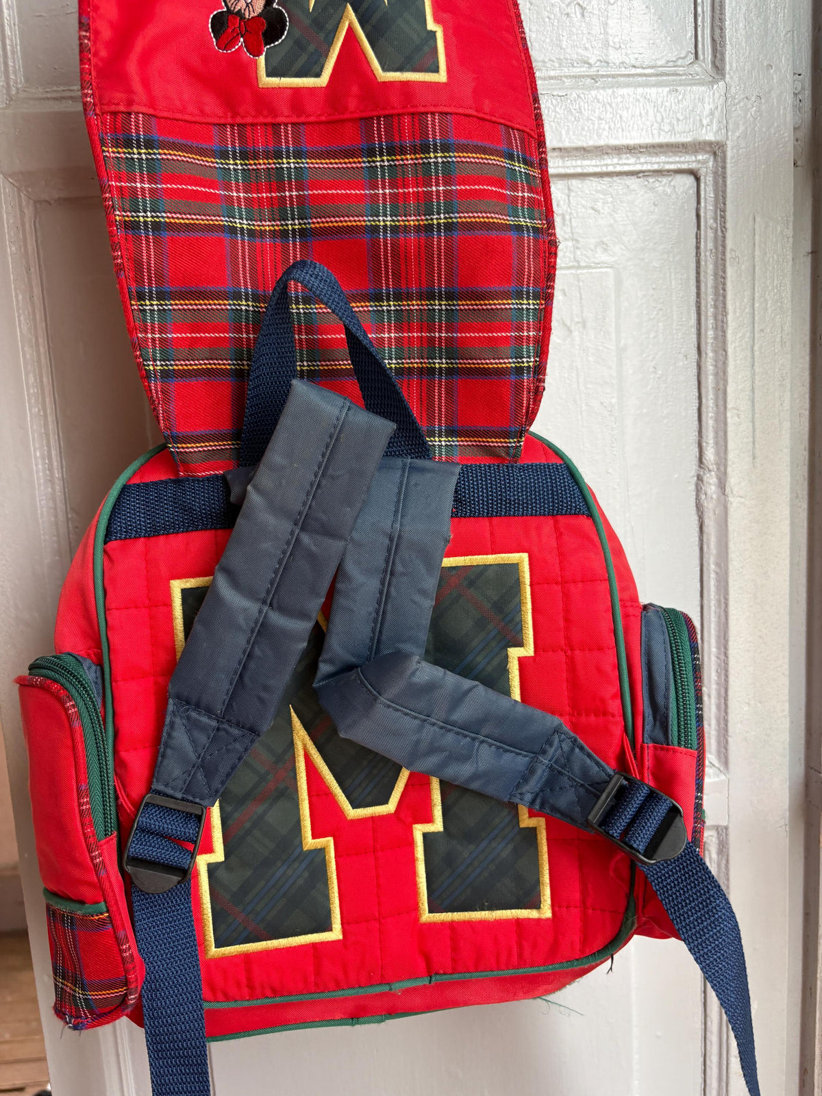 Vintage Disney Minnie Mouse Kids Backpack, Tartan School Bag, Red Minnie Backpack, 90s Disney Rucksack, Children's Book Bag